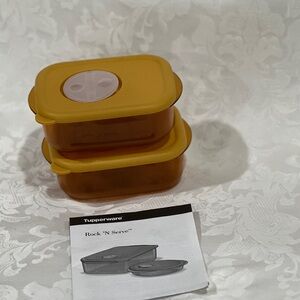 NEW (NIP) Tupperware Rock 'N Serve Amber Containers, 2 piece set